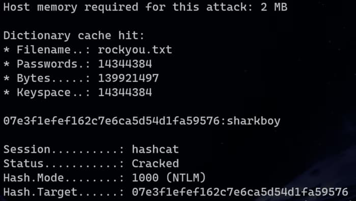 Screenshot of successfully cracked password